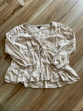 torrid Cream Ruffle-Tiered Peasant Blouse with Tie Front